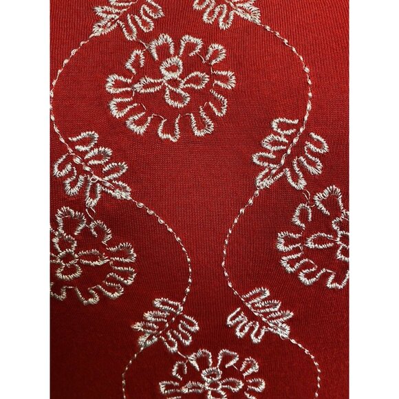 Halter Red White Embroidery Flowers Razor Back Tank Summer BOHO Gypsy Peasant M - Picture 3 of 8